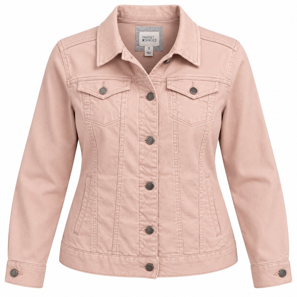 Market and Spruce Denim Jacket Women 1X Pink Trucker Button Up Stretch Cotton